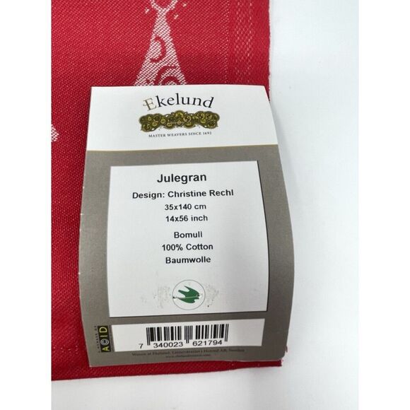 Ekelund Julegran Christine Rechl Christmas Red Woven Cotton Runner 14x56” NWT - Picture 2 of 4